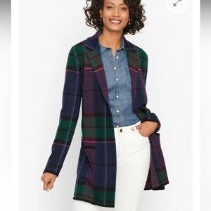 Talbots Weekend Plaid Merino Sweater Jacket